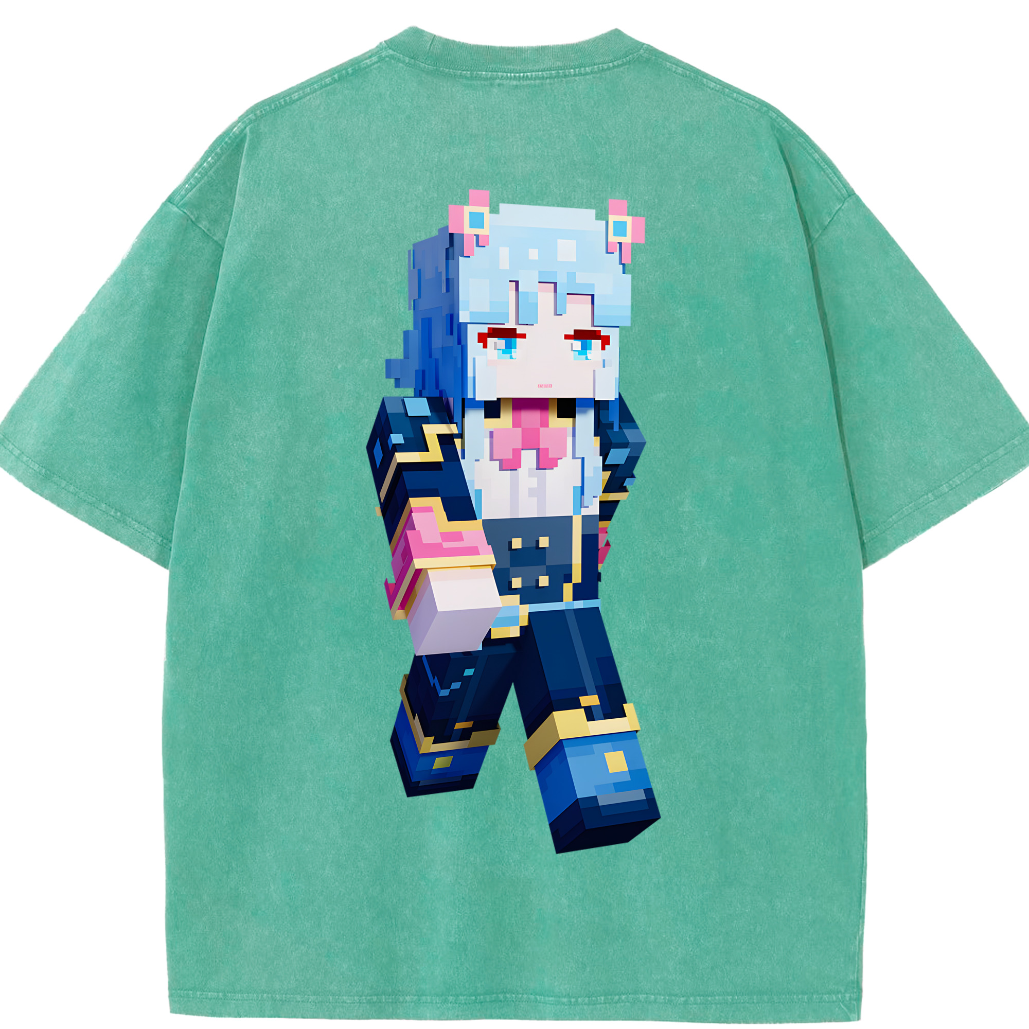 （画像用） マインクラフト ブロックの世界 Minecraft MC Block world 綿100% ヴィンテージ風 半袖Tシャツ（背面プリント）